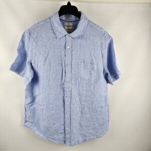 Thom Aaron Shirt Mens XL Blue 100% Linen S/S Button Up NWT